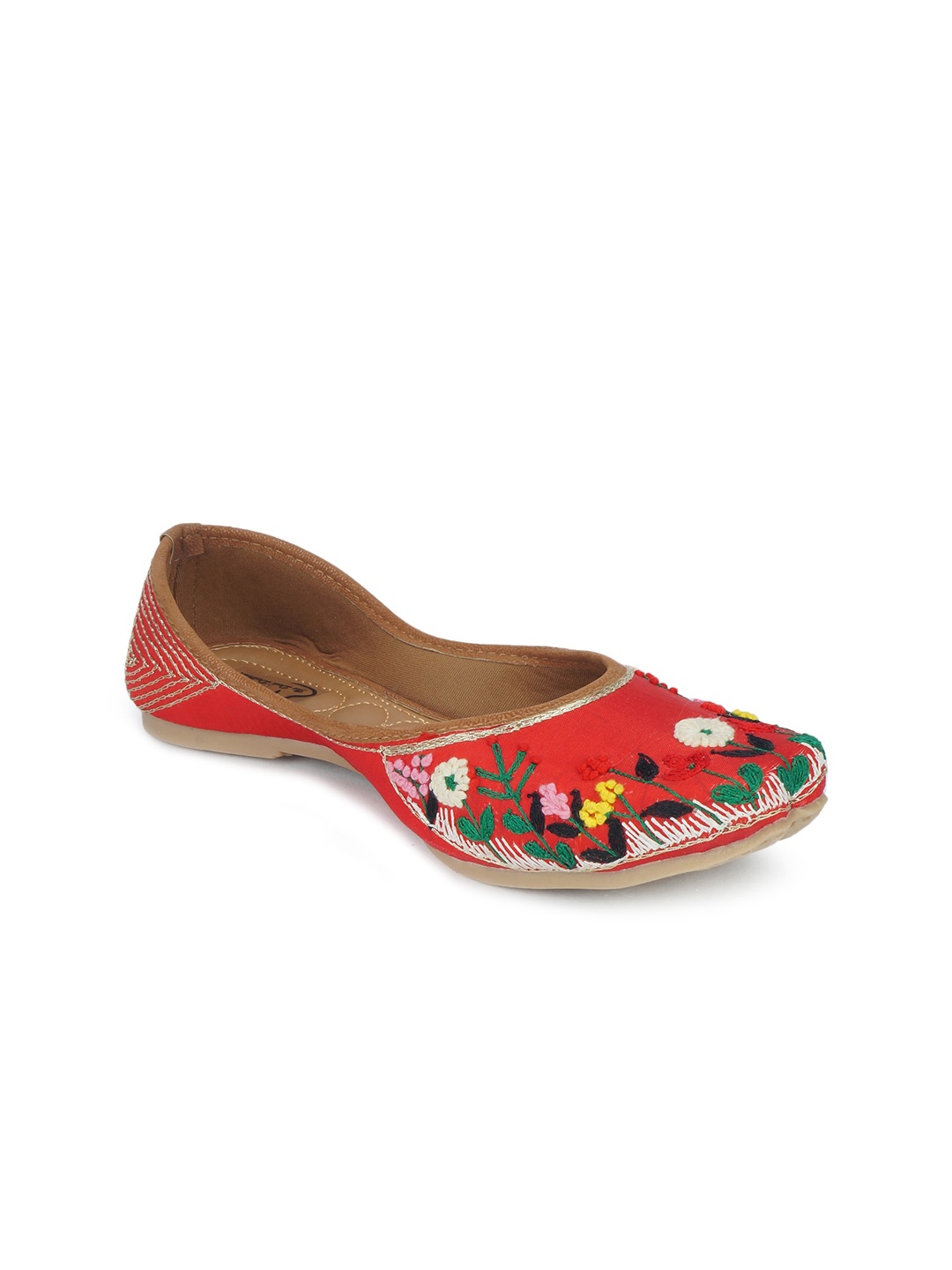 

The Desi Dulhan Woman Red Embroidered Leather Ethnic Mojaris