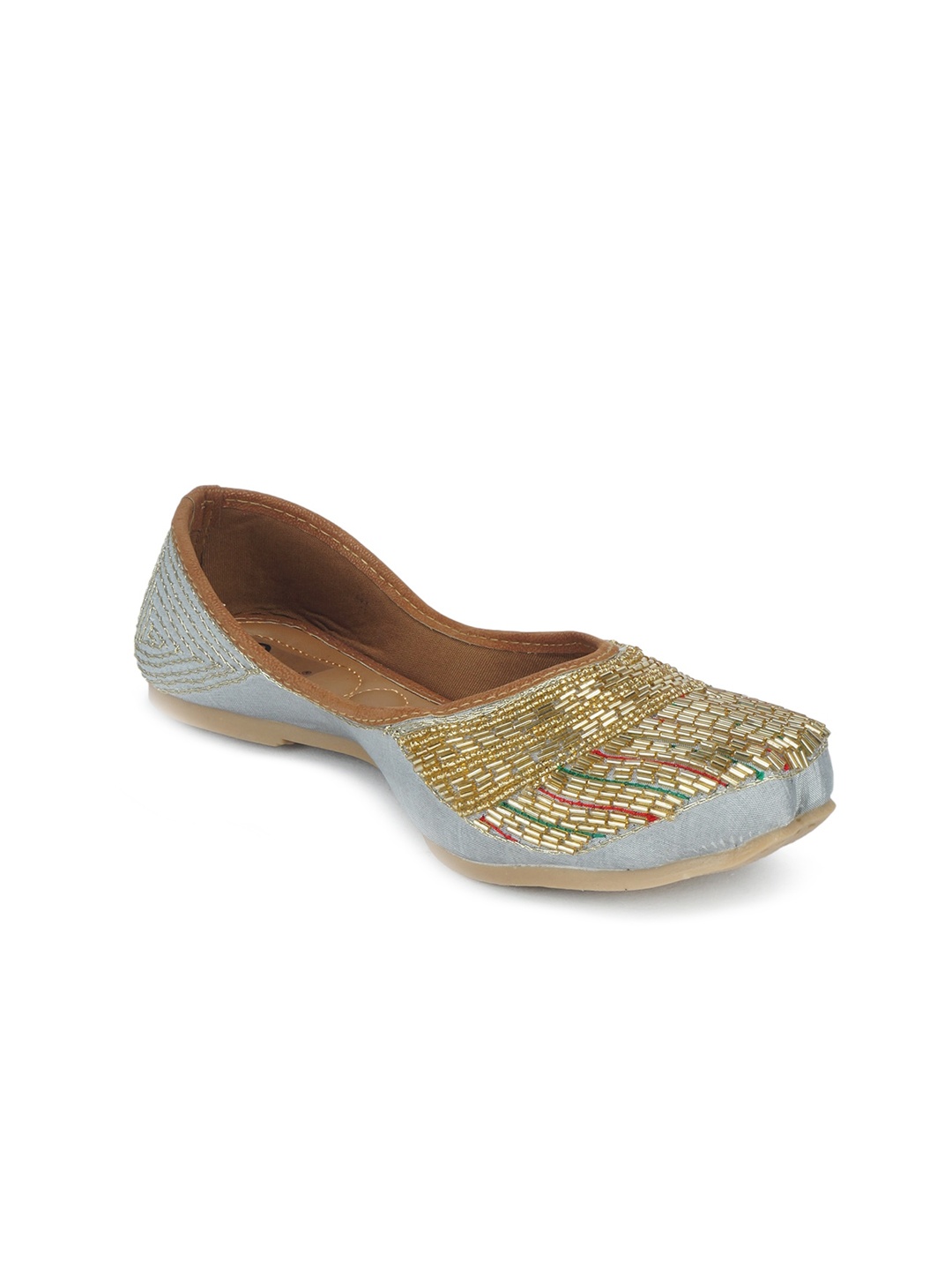 

The Desi Dulhan Women Grey Embellished Leather Party Ballerinas Flats