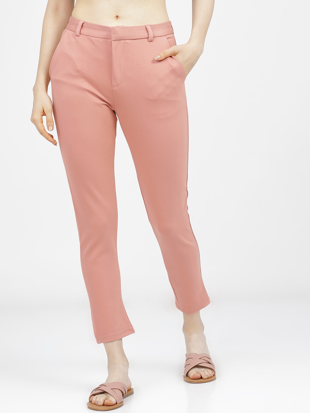

Tokyo Talkies Women Pink Slim Fit Trousers