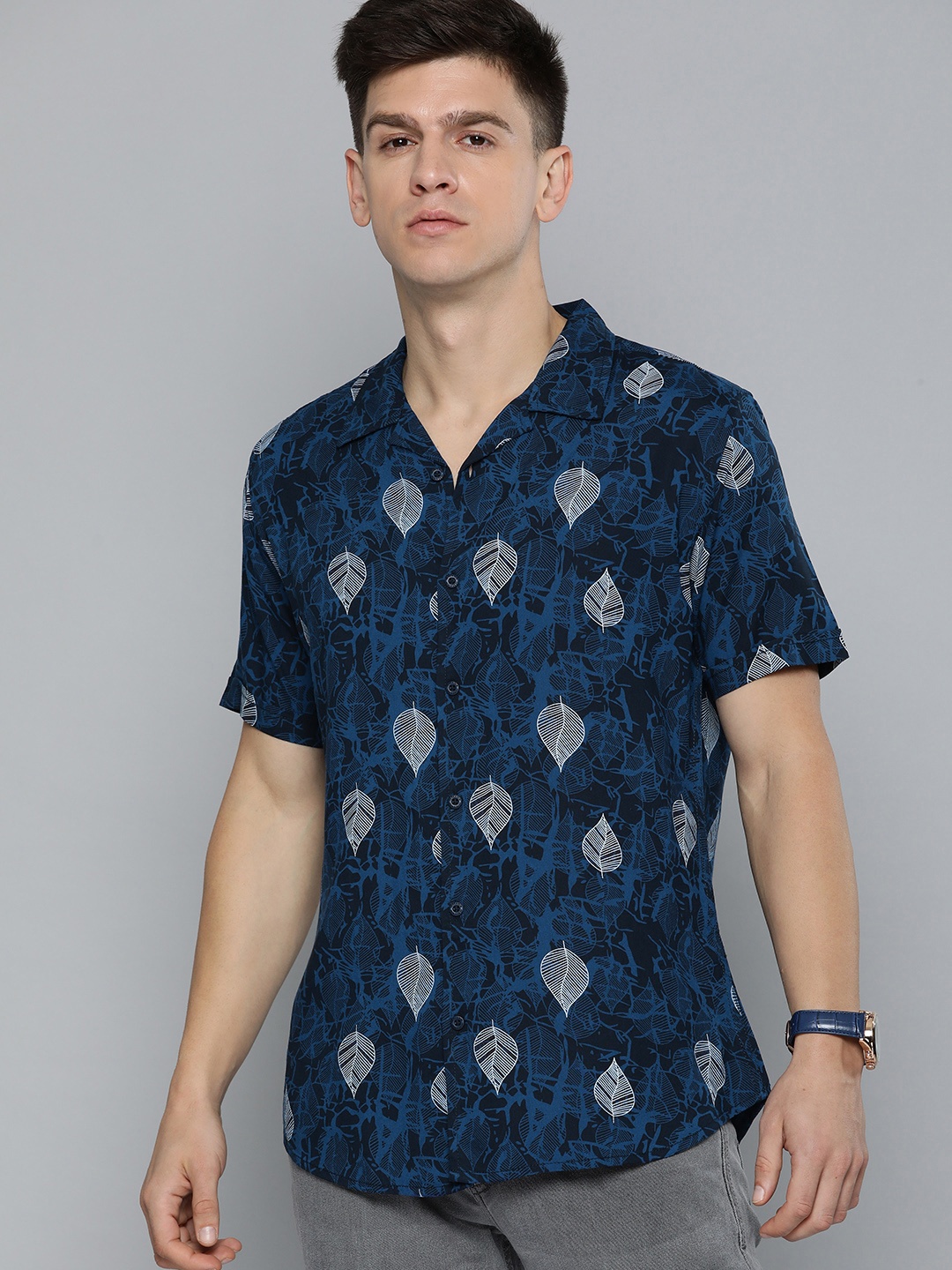 

HERE&NOW Slim Fit Printed Casual Shirt, Navy blue