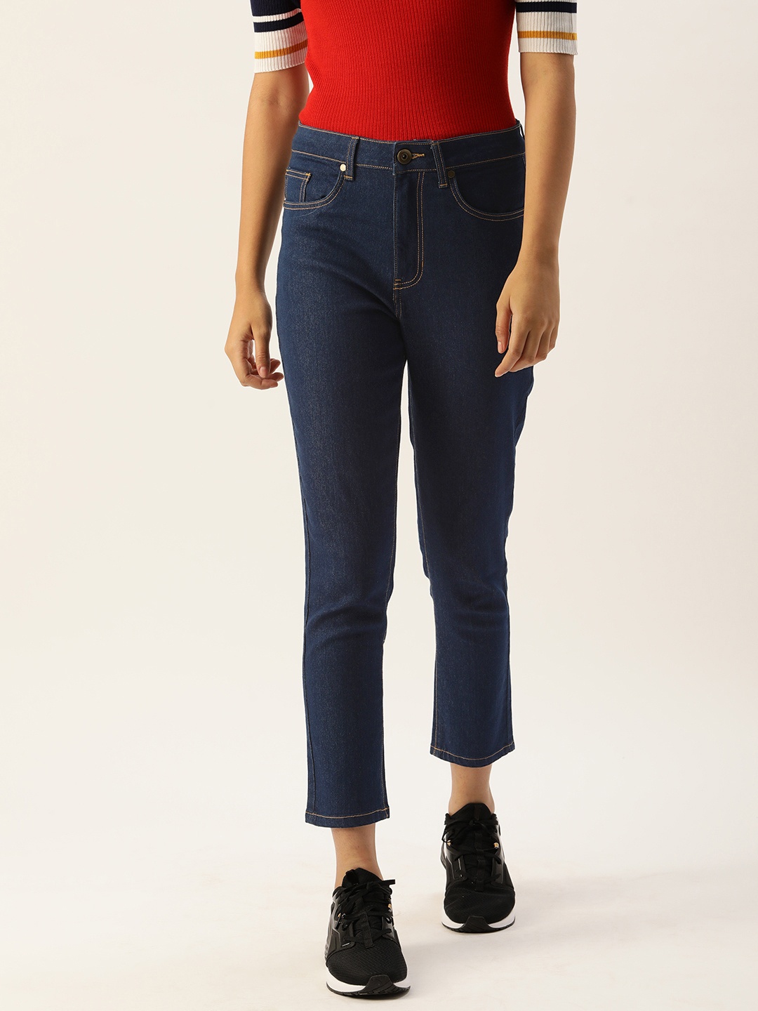 

IVOC Women Navy Blue Boyfriend Fit Mid-Rise Clean Look Stretchable Jeans