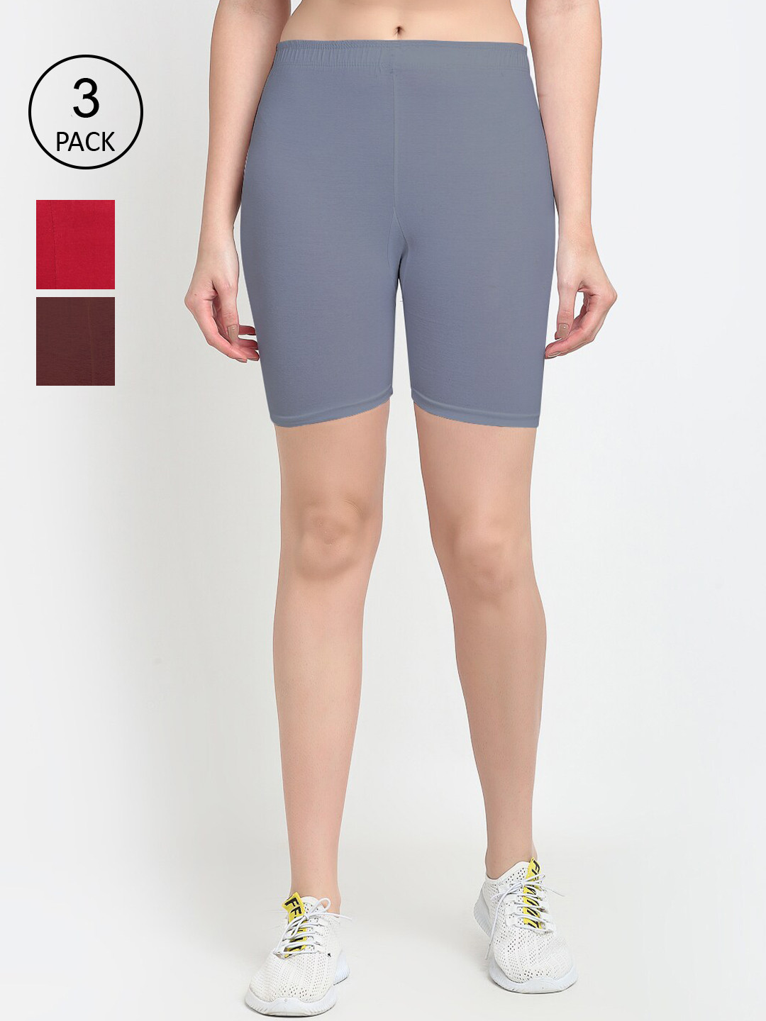 

GRACIT Women Pack Of 3 Cotton Biker Shorts, Grey