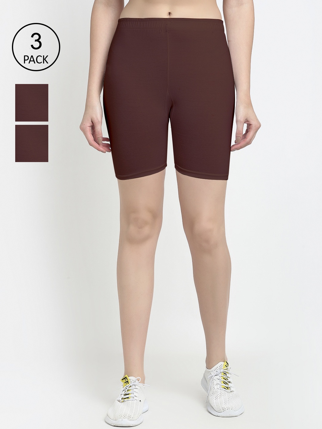 

GRACIT Women Pack Of 3 Biker Shorts, Brown