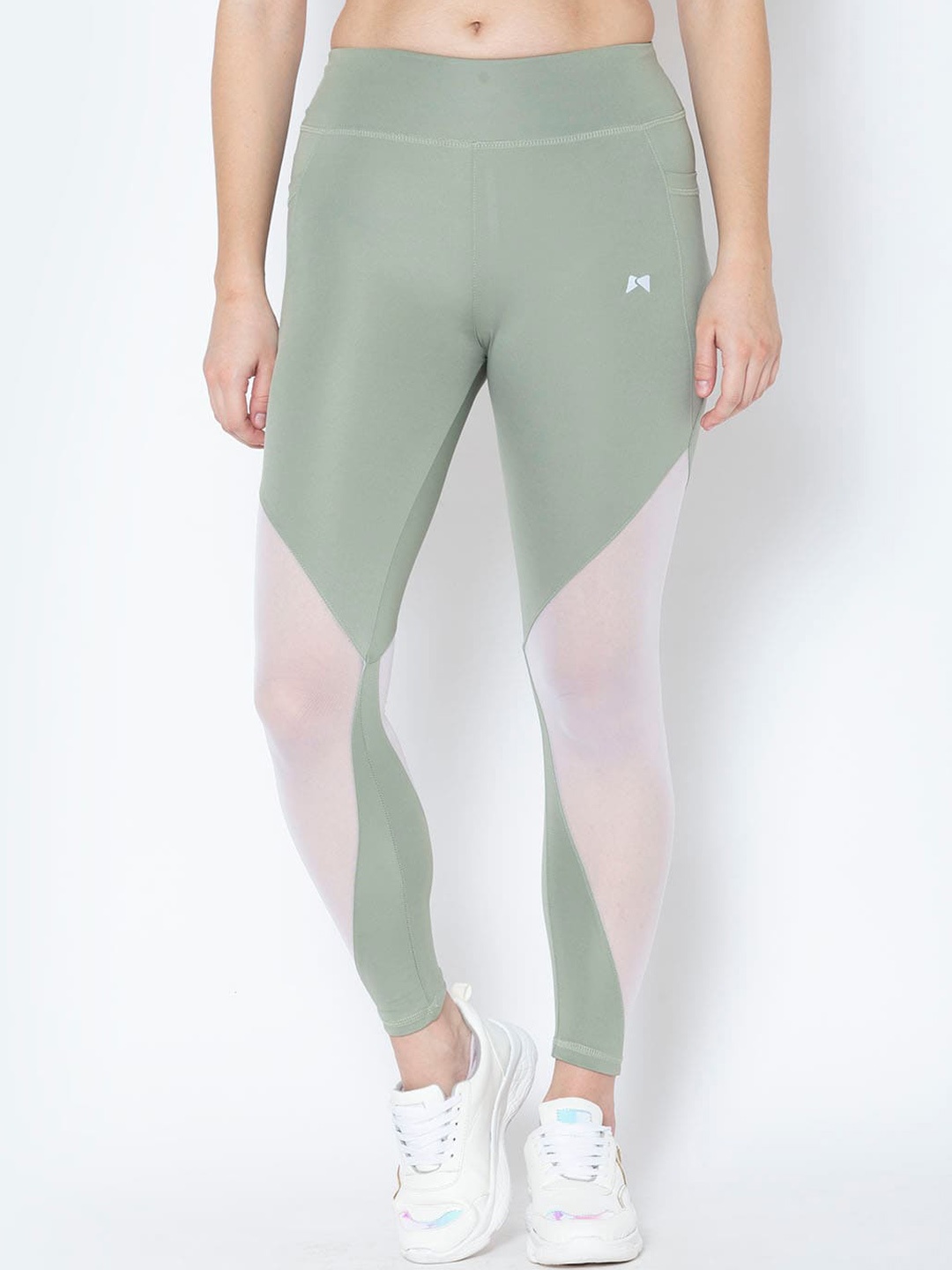 

MUSCLE TORQUE Women Green & Pink Colourblocked Skinny-Fit Ankle Length Tights