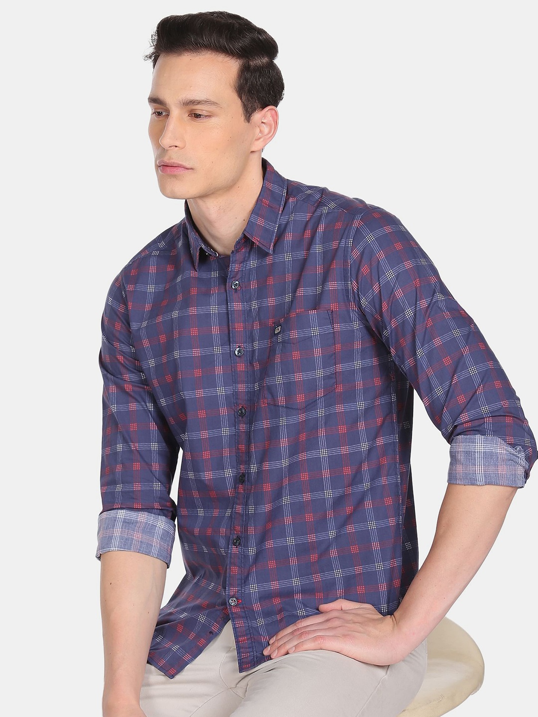 

Arrow Sport Men Blue Regular Fit Pure Cotton Checked Casual Shirt