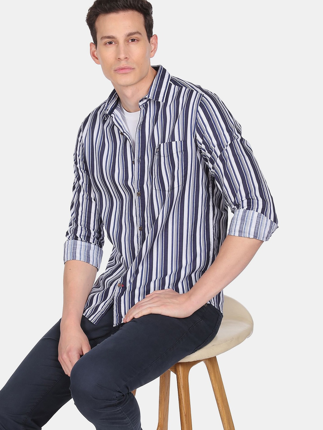 

Arrow Sport Men Blue Regular Fit Cotton Striped Casual Shirt