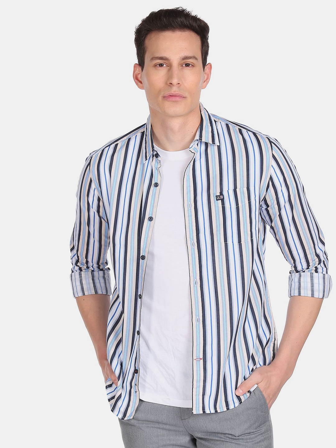

Arrow Sport Men Blue Regular Fit Striped Pure Cotton Casual Shirt