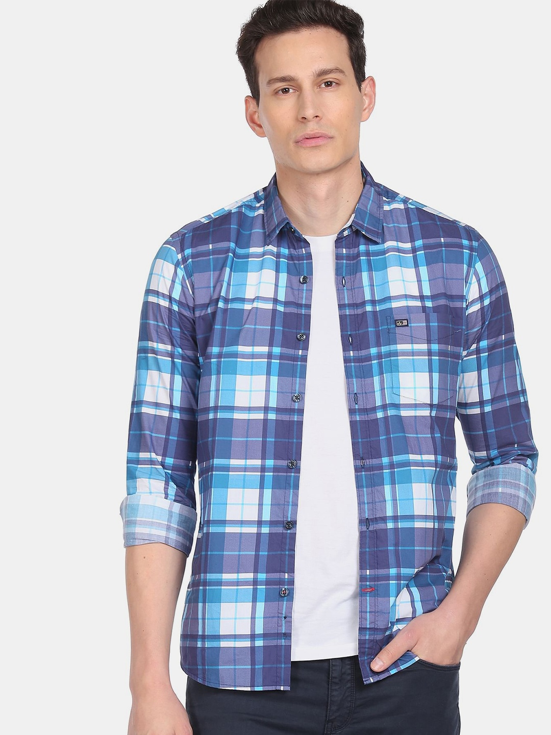 

Arrow Sport Men Blue Regular Fit Checked Cotton Casual Shirt