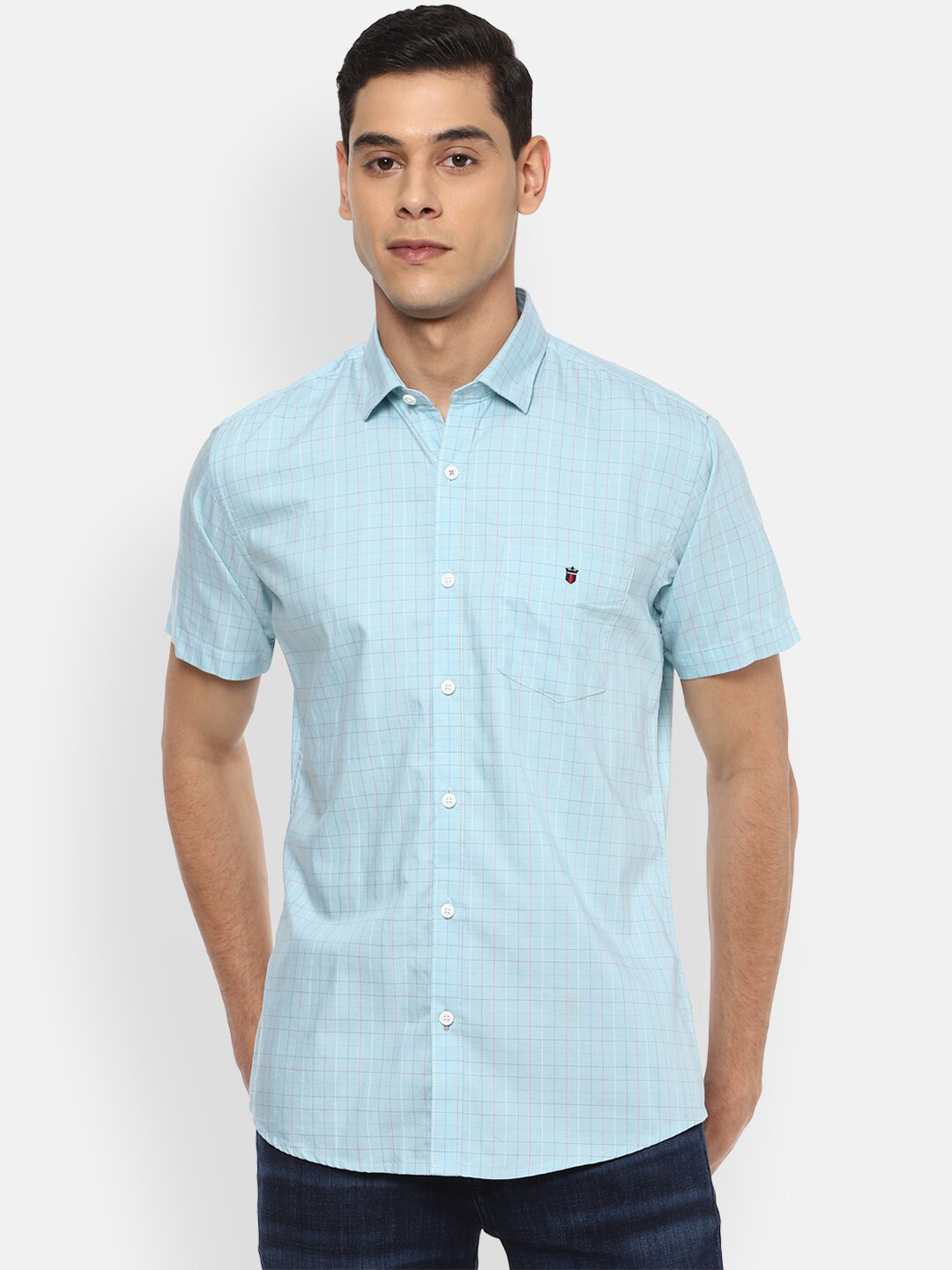 

Louis Philippe Sport Men Blue Slim Fit Checked Pure Cotton Casual Shirt