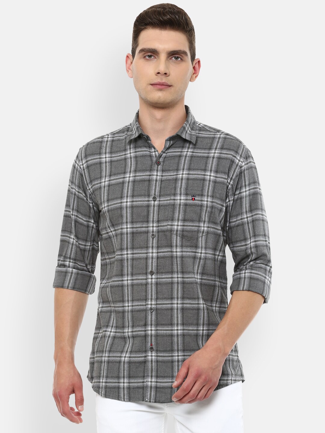 

Louis Philippe Sport Men Grey Slim Fit Tartan Checked Pure Cotton Casual Shirt