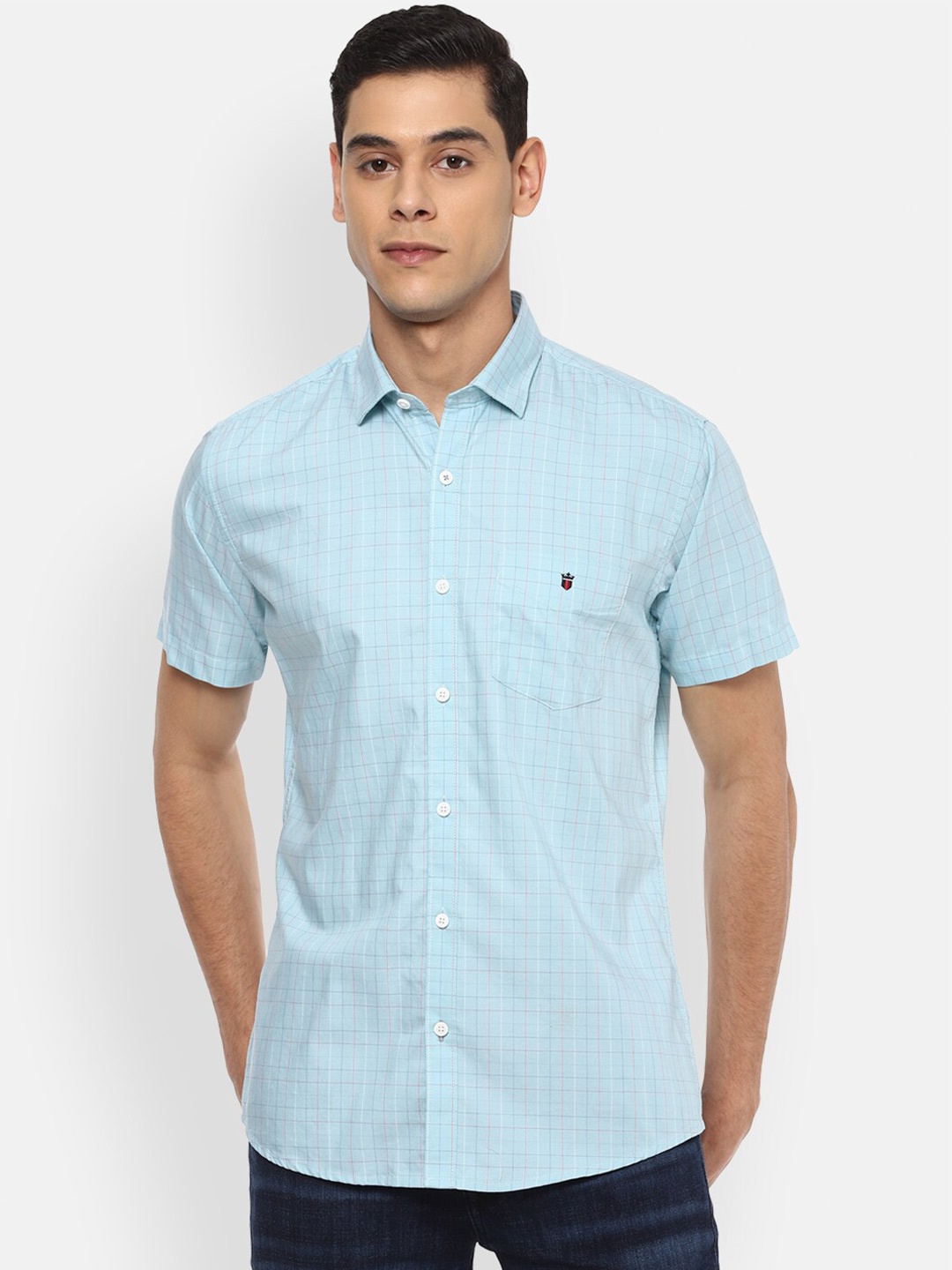 

Louis Philippe Sport Men Blue Slim Fit Checked Pure Cotton Casual Shirt