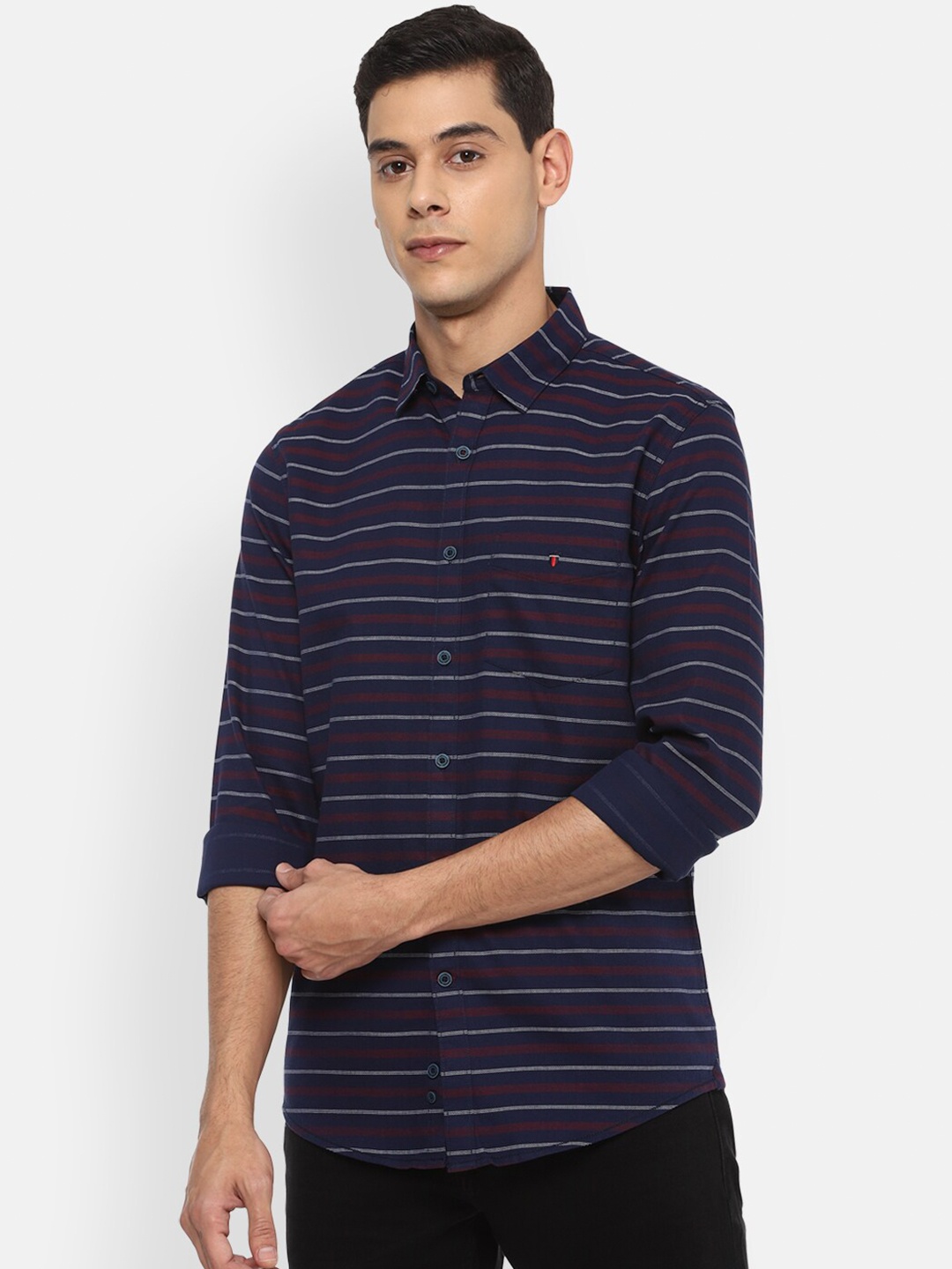 

Louis Philippe Sport Men Navy Blue Slim Fit Horizontal Stripes Striped Casual Shirt