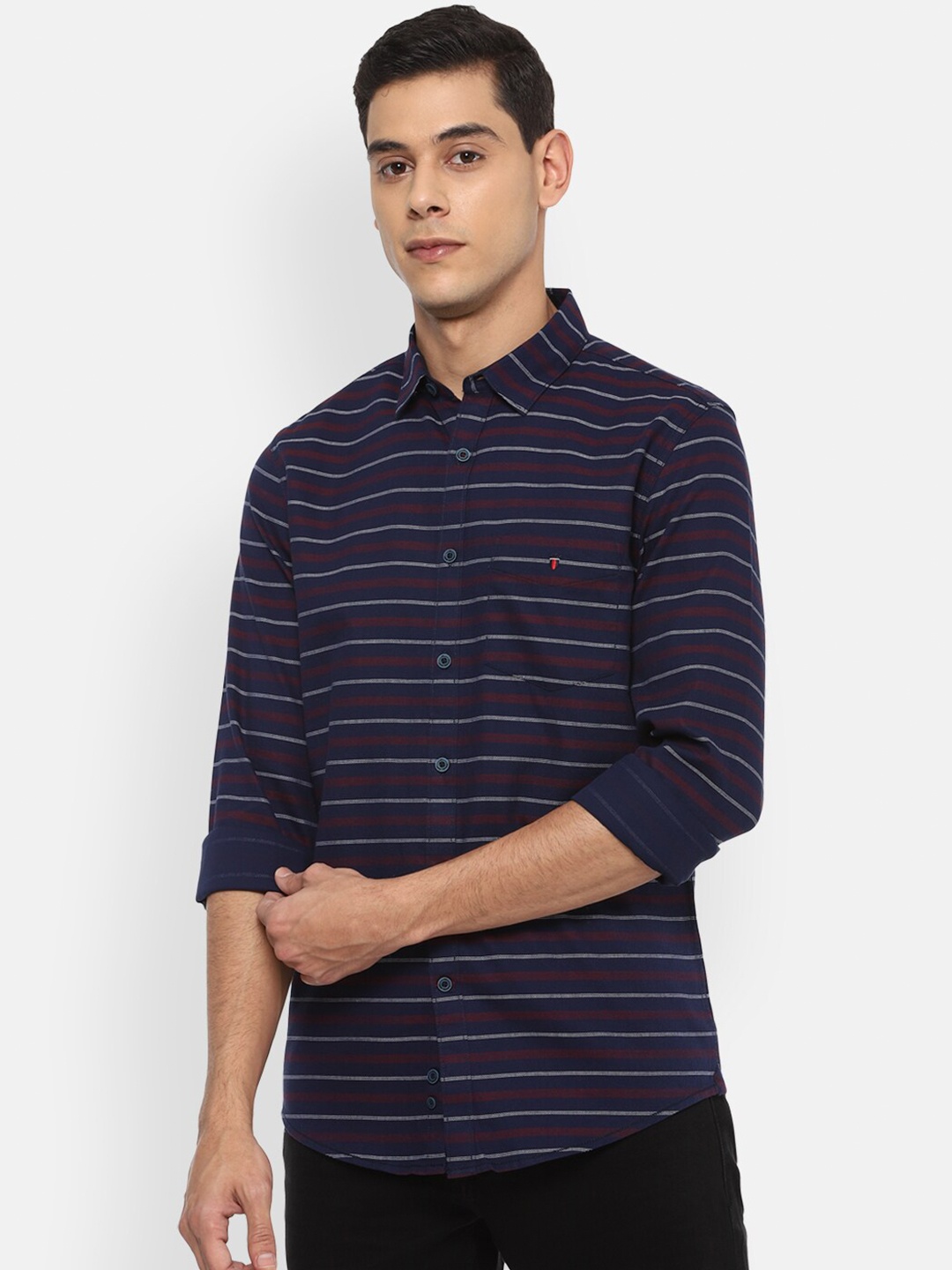 

Louis Philippe Sport Men Navy Blue Slim Fit Horizontal Stripes Striped Casual Shirt