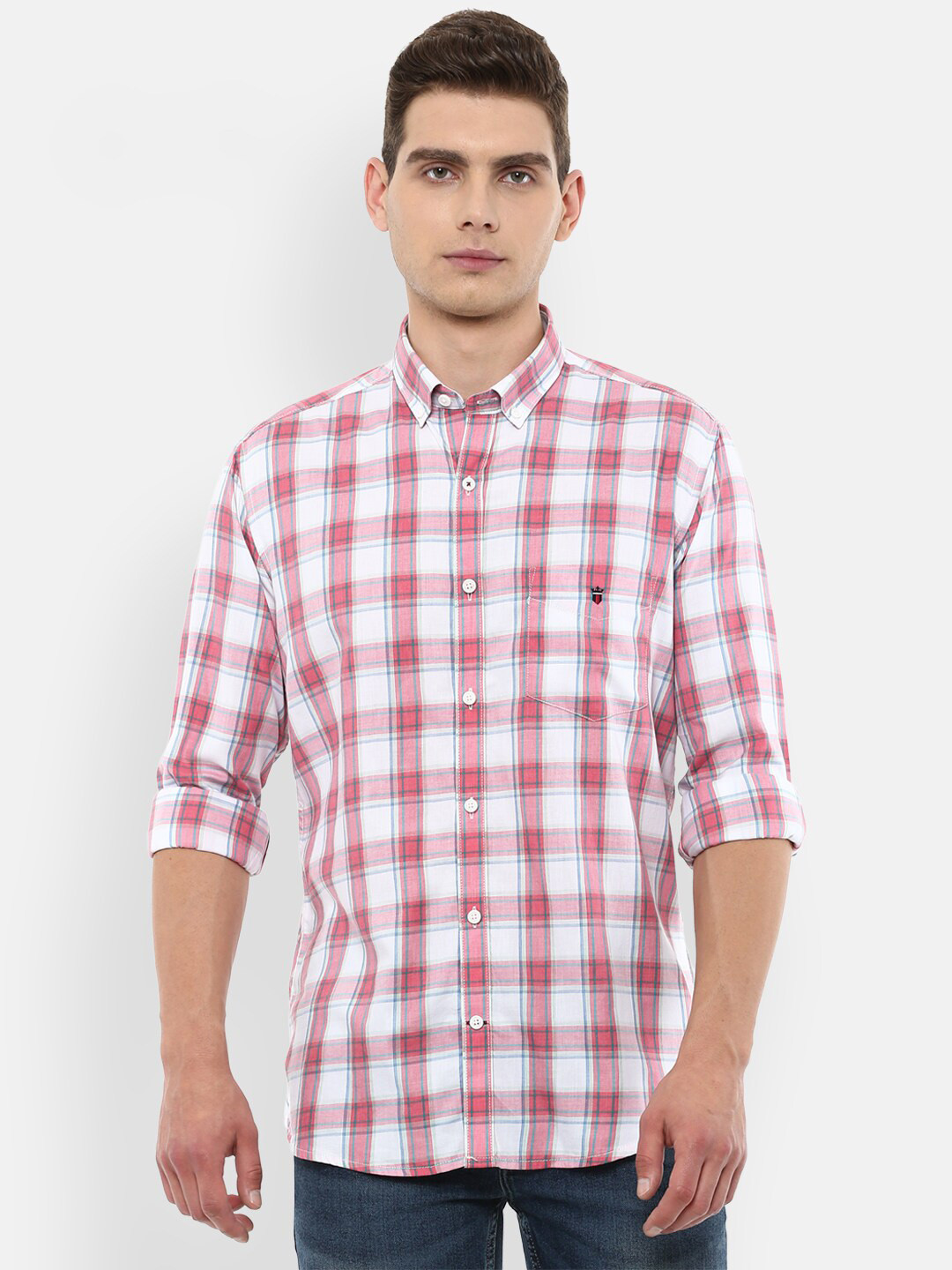 

Louis Philippe Sport Men White Slim Fit Gingham Checked Pure Cotton Casual Shirt