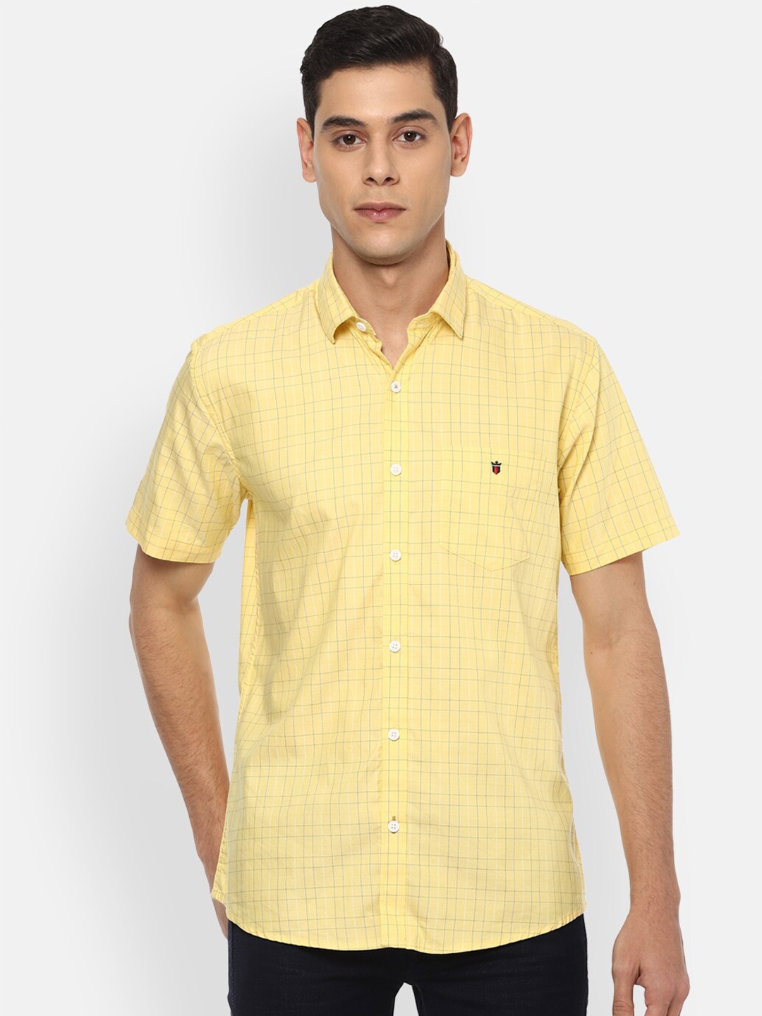 

Louis Philippe Sport Men Yellow Slim Fit Grid Tattersall Checks Checked Casual Shirt