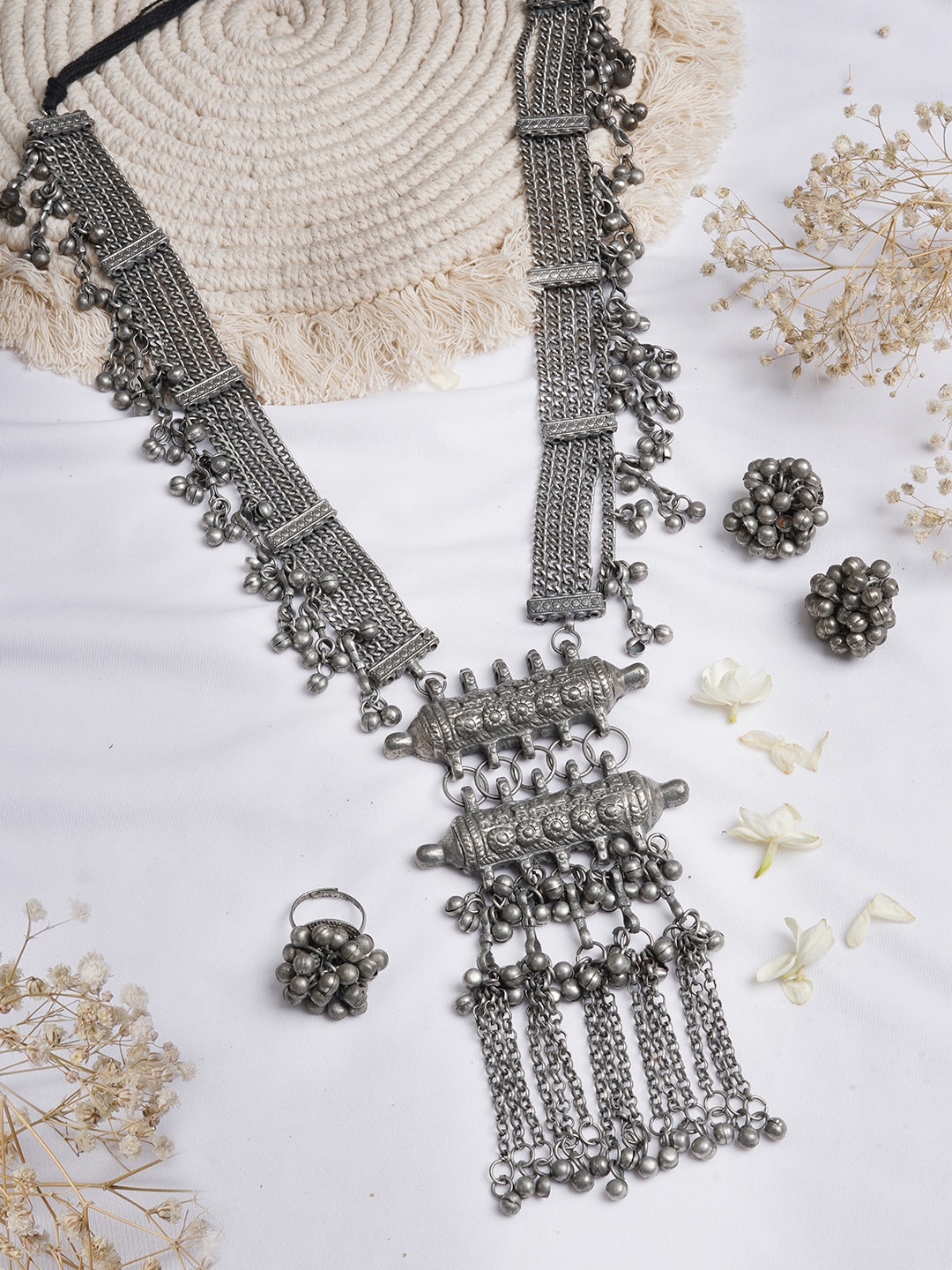

TEEJH Oxidised Silver-Toned Durvi Jewellery Set