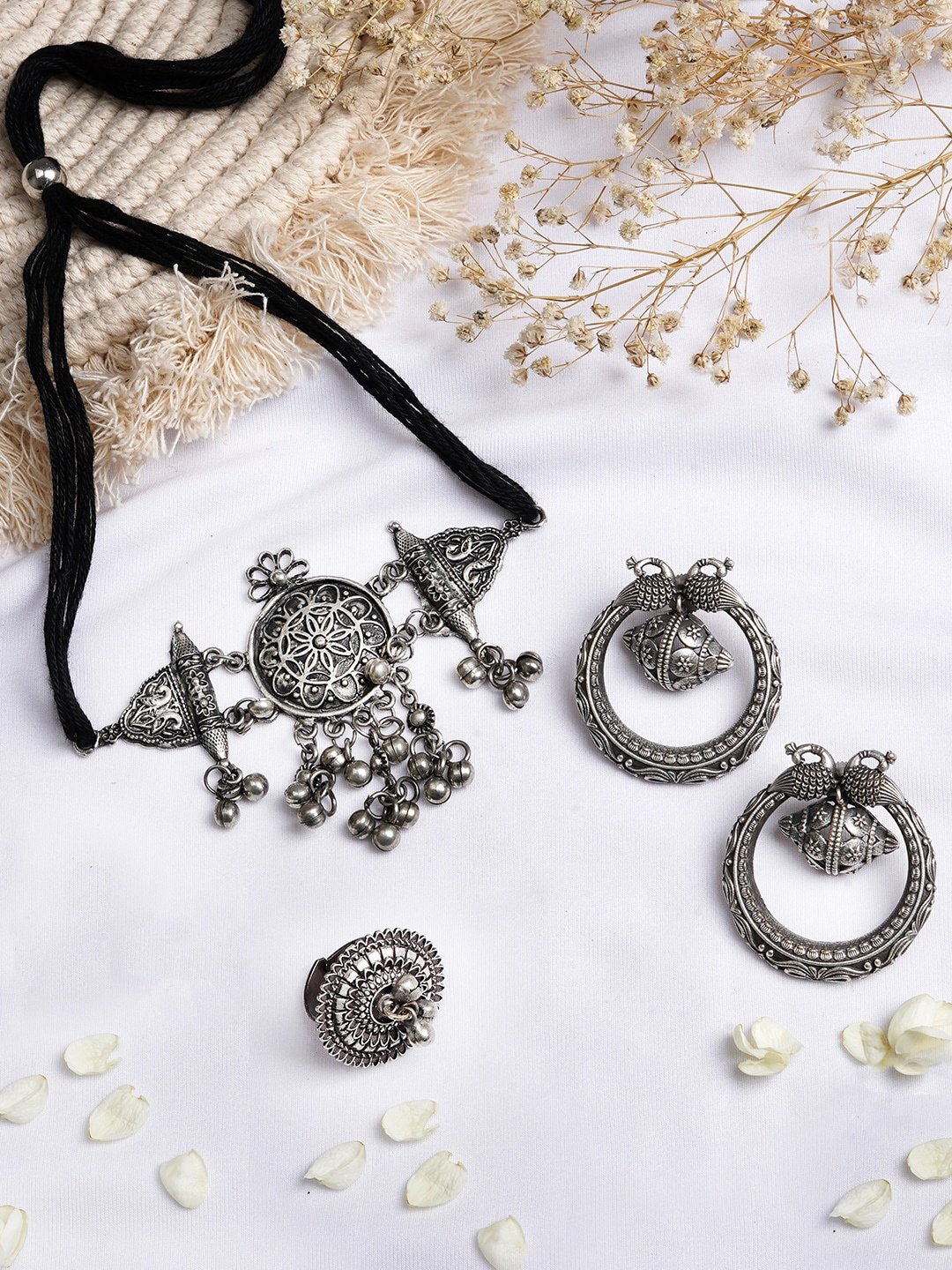 

TEEJH Silver-Plated Oxidised Jewellery Set