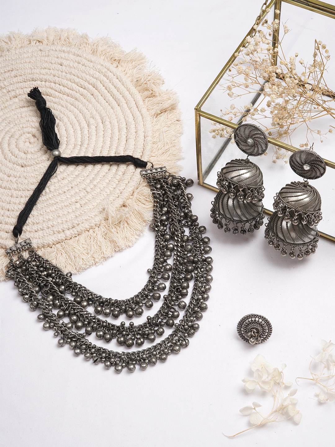 

TEEJH Oxidised Silver-Toned Jewelry Set