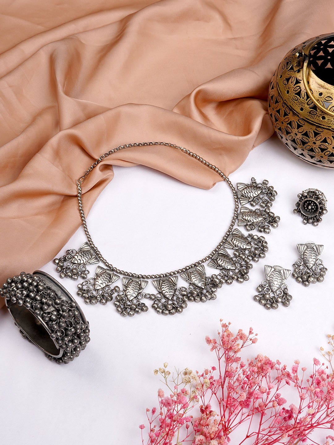 

TEEJH Oxidised Silver-Toned Ghungroo Jewellery Set