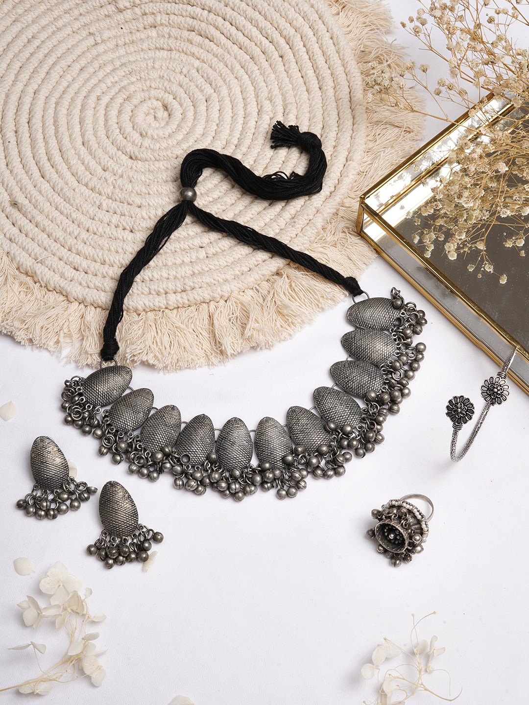

TEEJH Oxidised Silver-Toned Ghungroo Jewellery Set