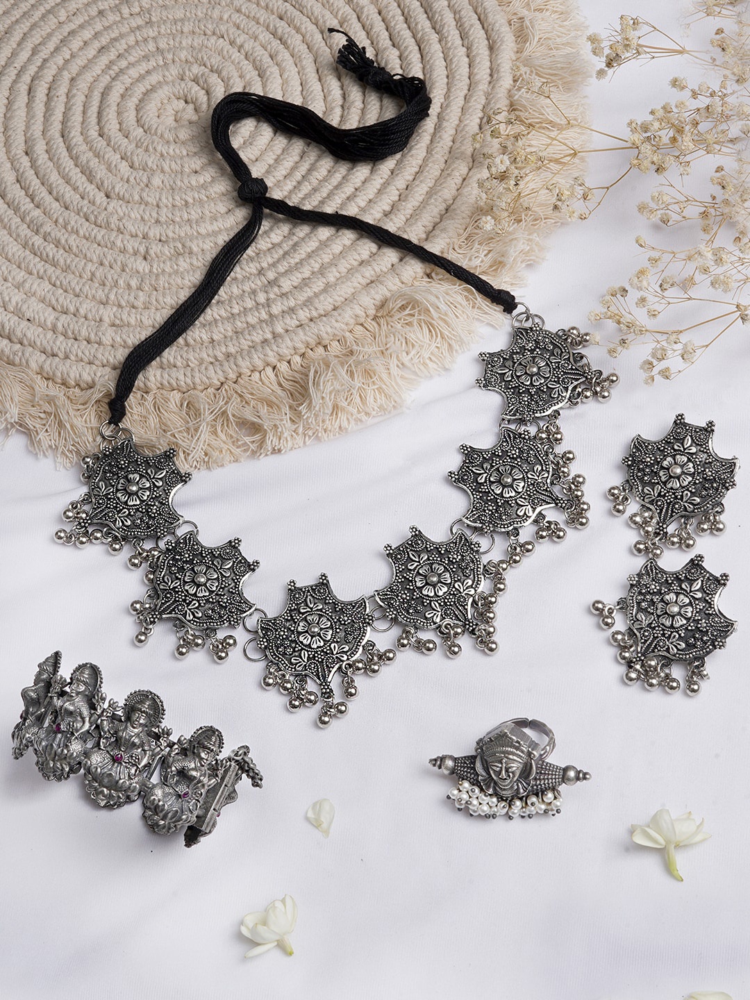 

TEEJH Oxidised Silver-Toned Jewellery Set