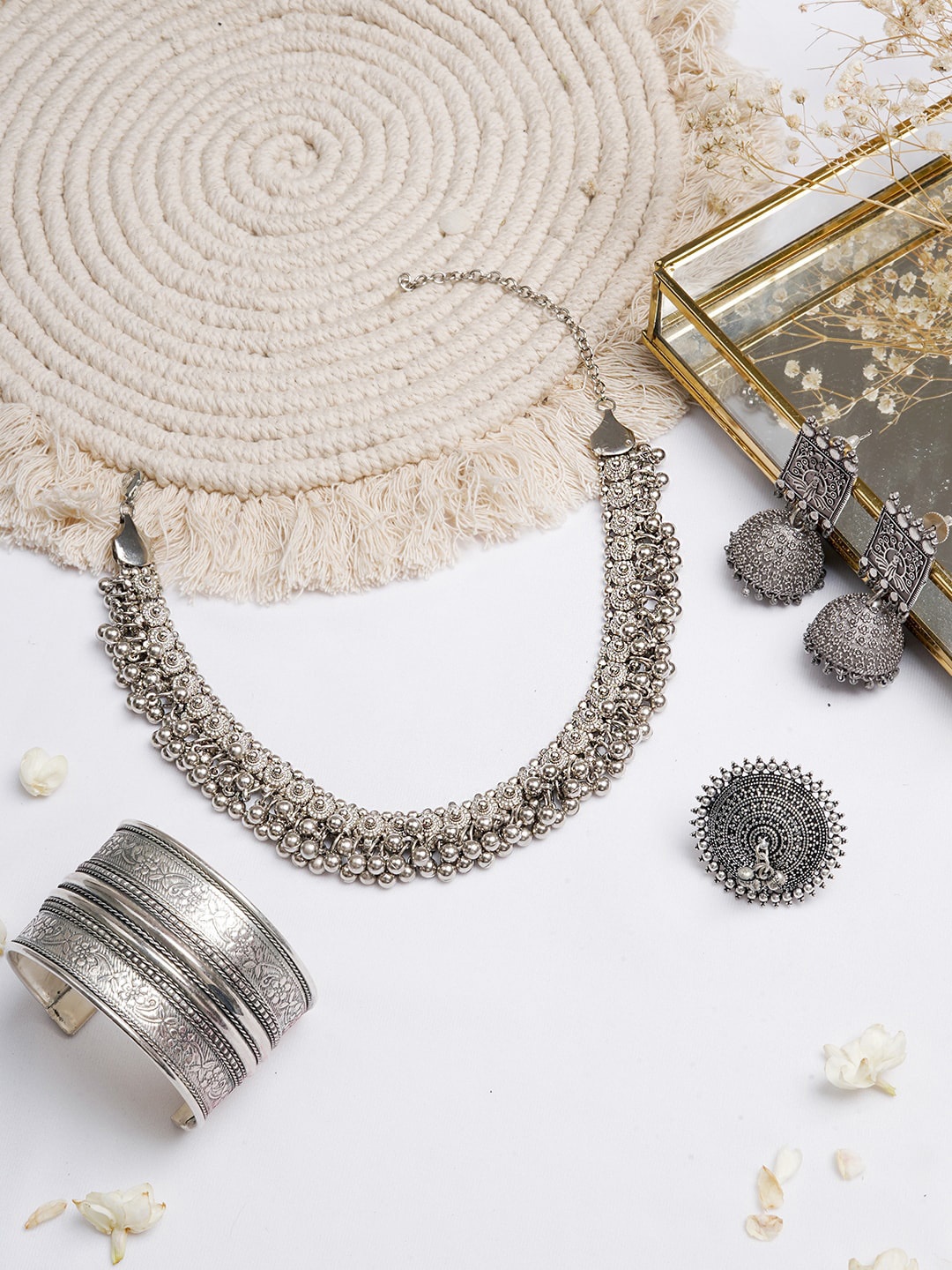 

TEEJH Silver-Plated Oxidised Jewellery Set