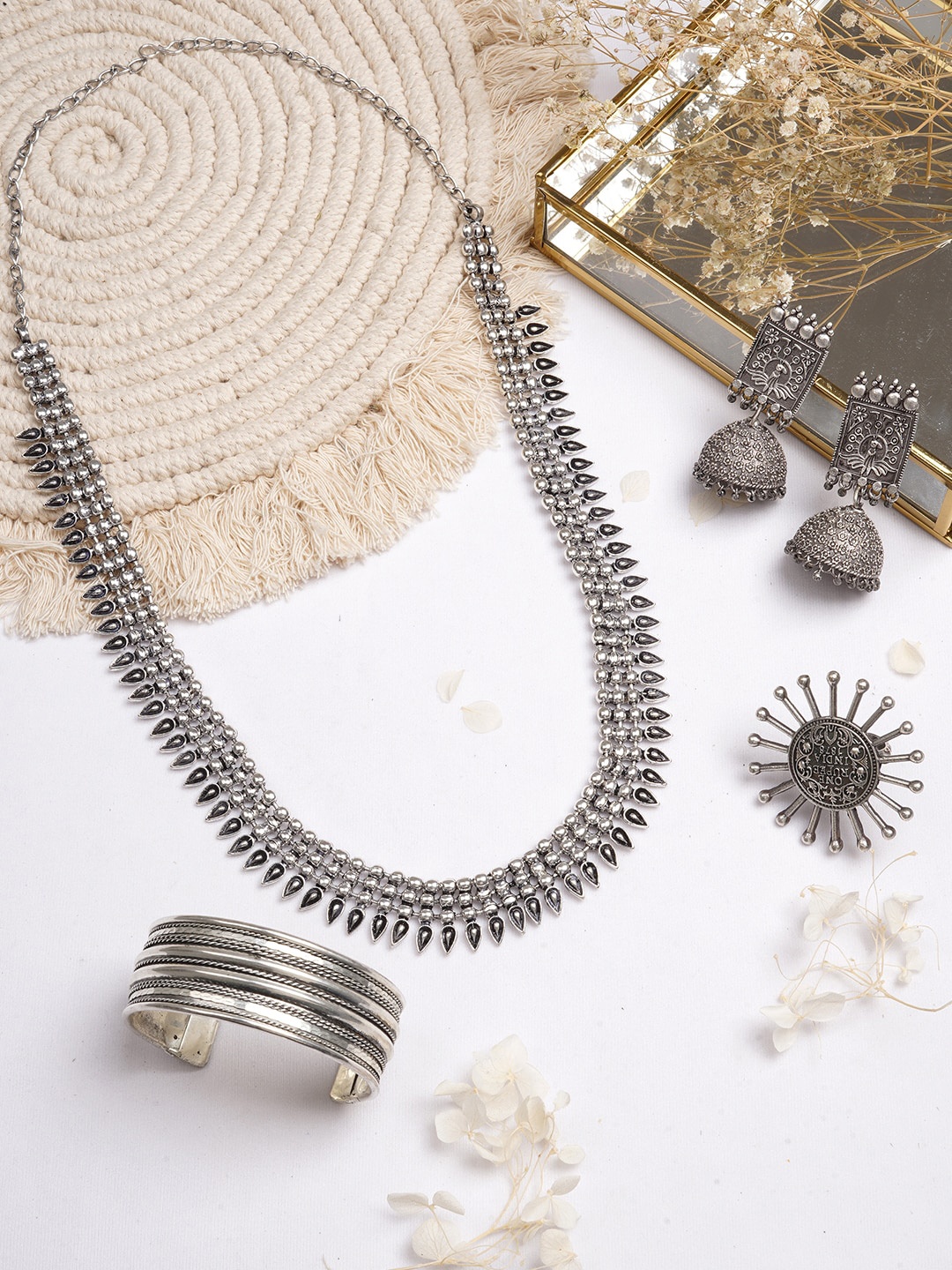 

TEEJH Oxidised Silver-Toned Jewellery Set