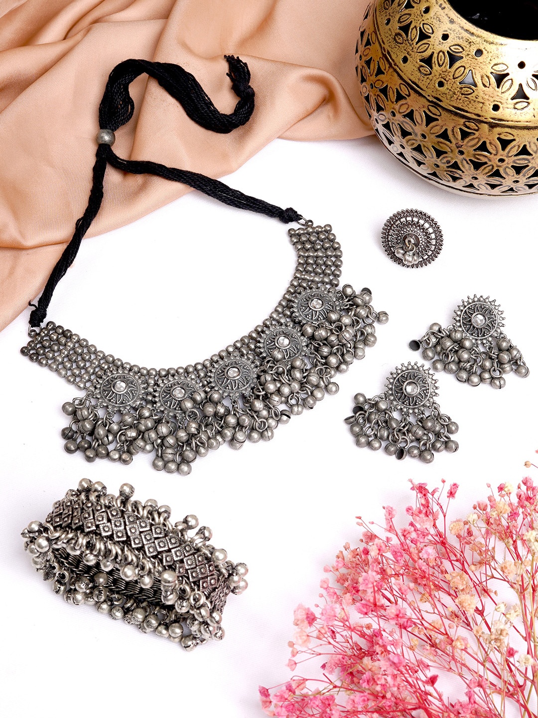 

TEEJH Oxidized Silver-Toned Rai Jewelry Set
