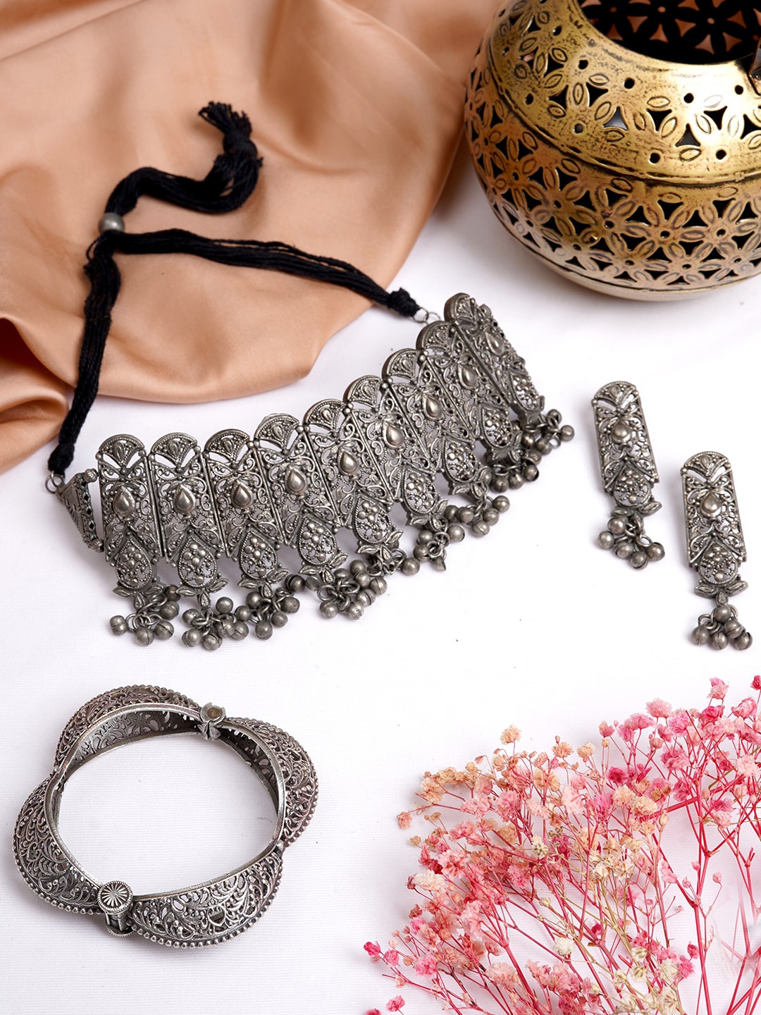 

TEEJH Oxidised Silver-Toned Jewellery Set