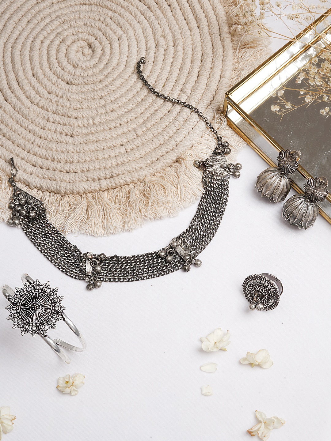 

TEEJH Silver-Plated Oxidised Jewellery Set