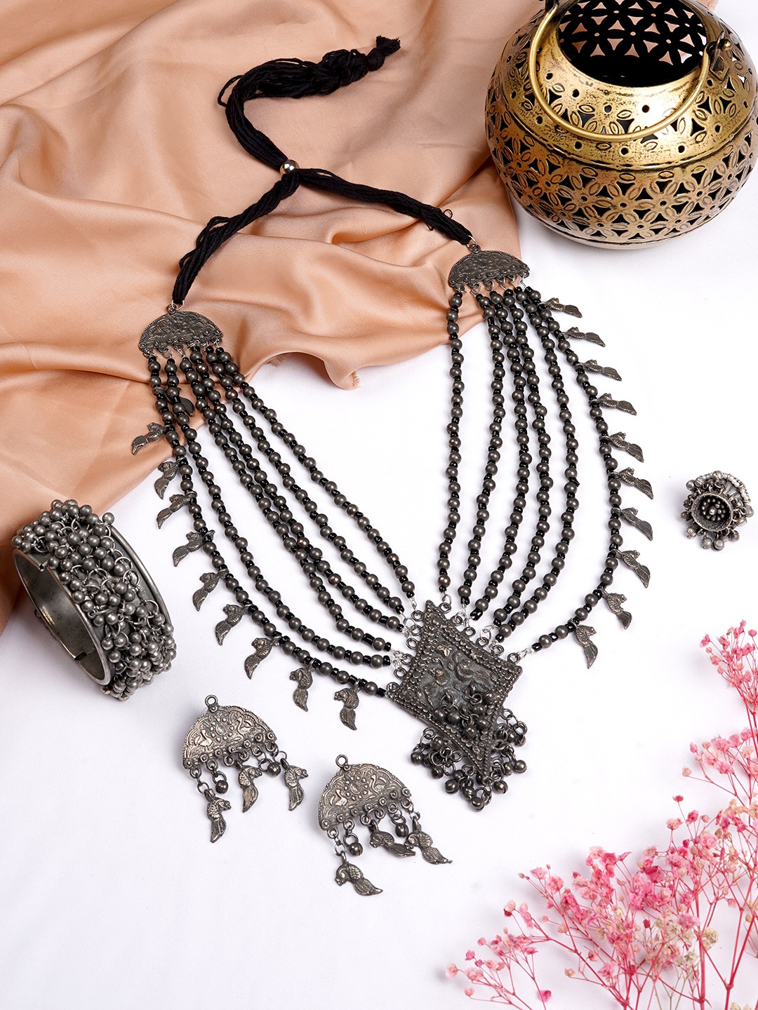 

TEEJH Oxidized Silver-Toned Ghungroo Jewelry Set