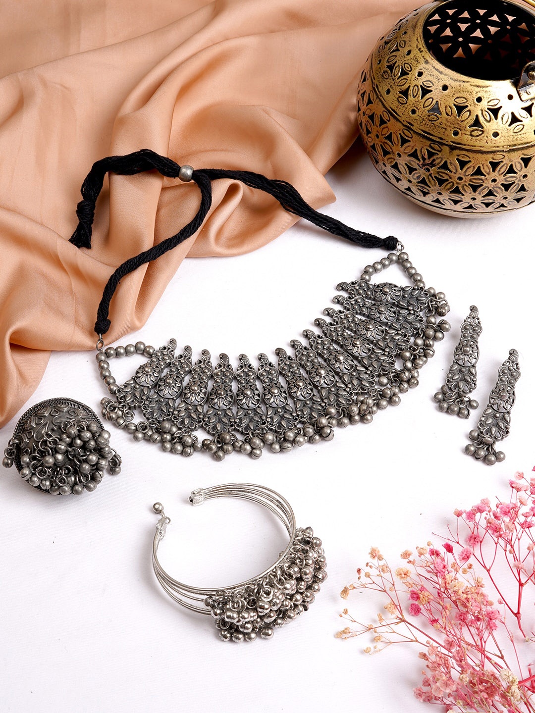 

TEEJH Oxidised Silver-Toned Jewellery Set