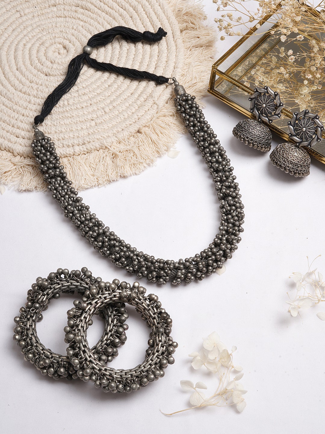 

TEEJH Oxidised Silver-Toned Ghungroo Jewellery Set