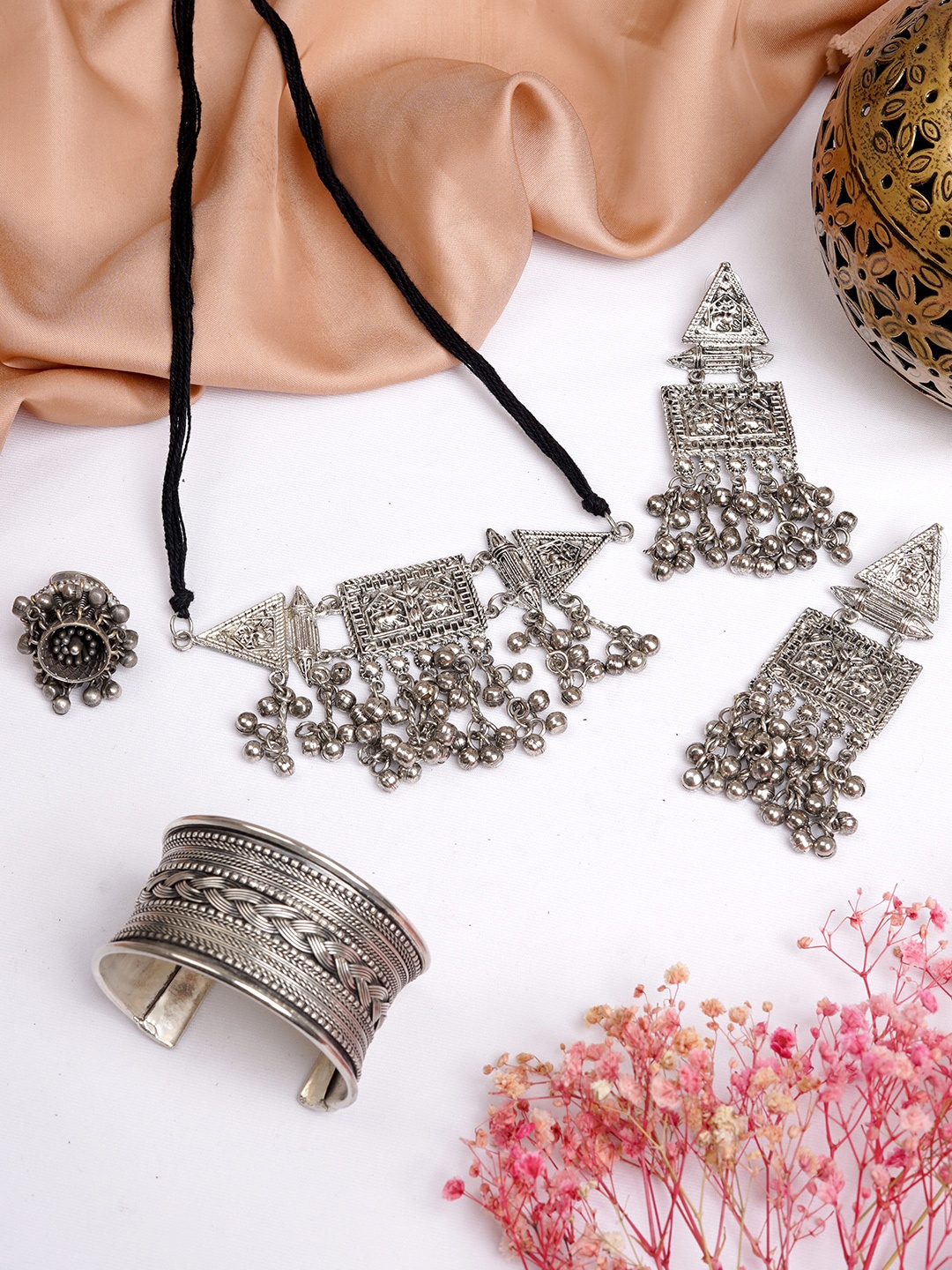 

TEEJH Silver-Plated Oxidised Jewellery Set