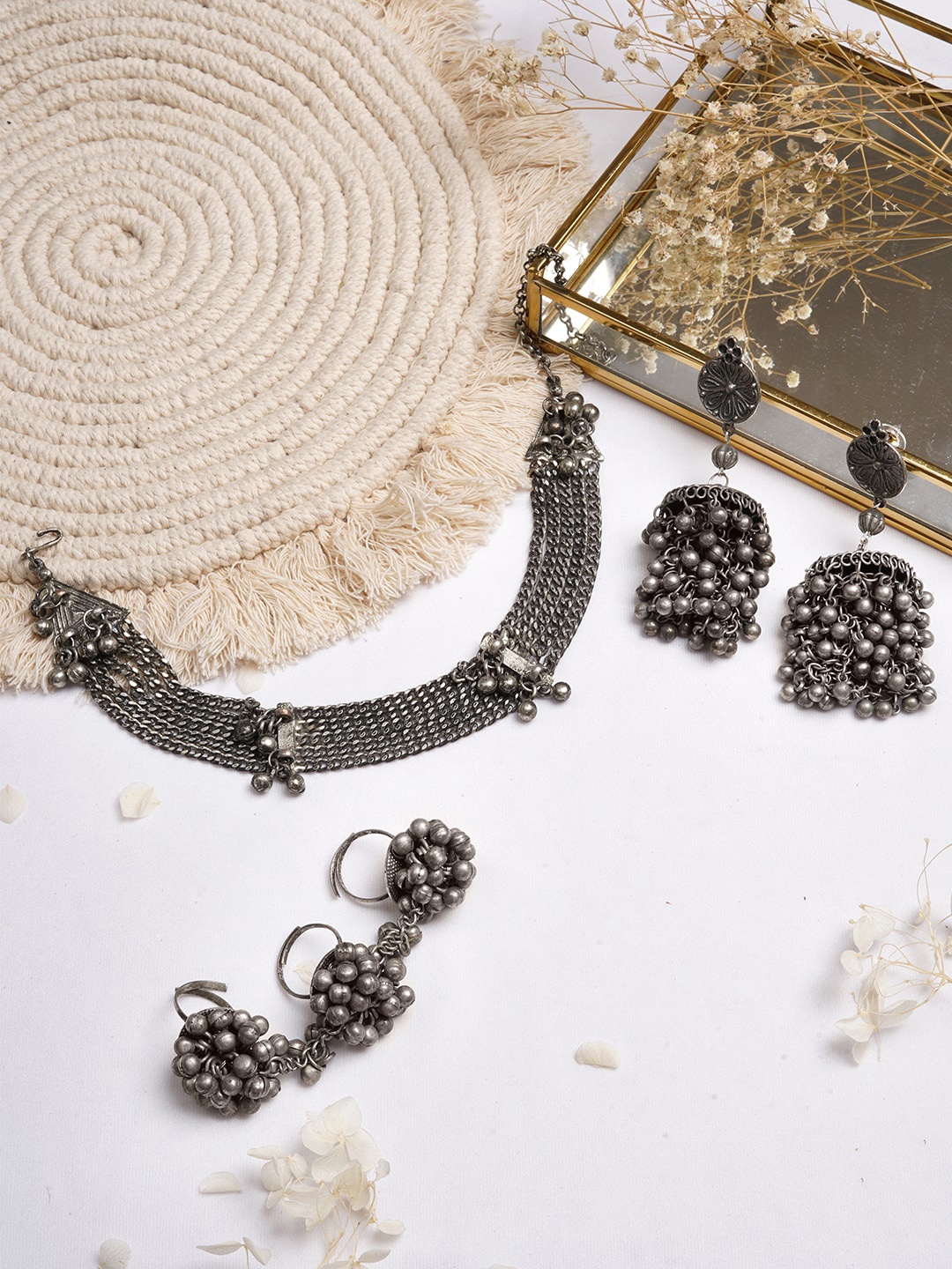 

TEEJH Oxidised Silver-Toned Rasuna Jewellery Set