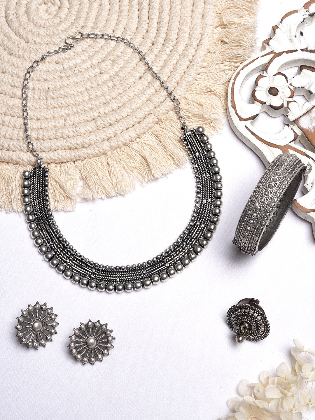 

TEEJH Oxidised Silver-Toned Jewellery Set