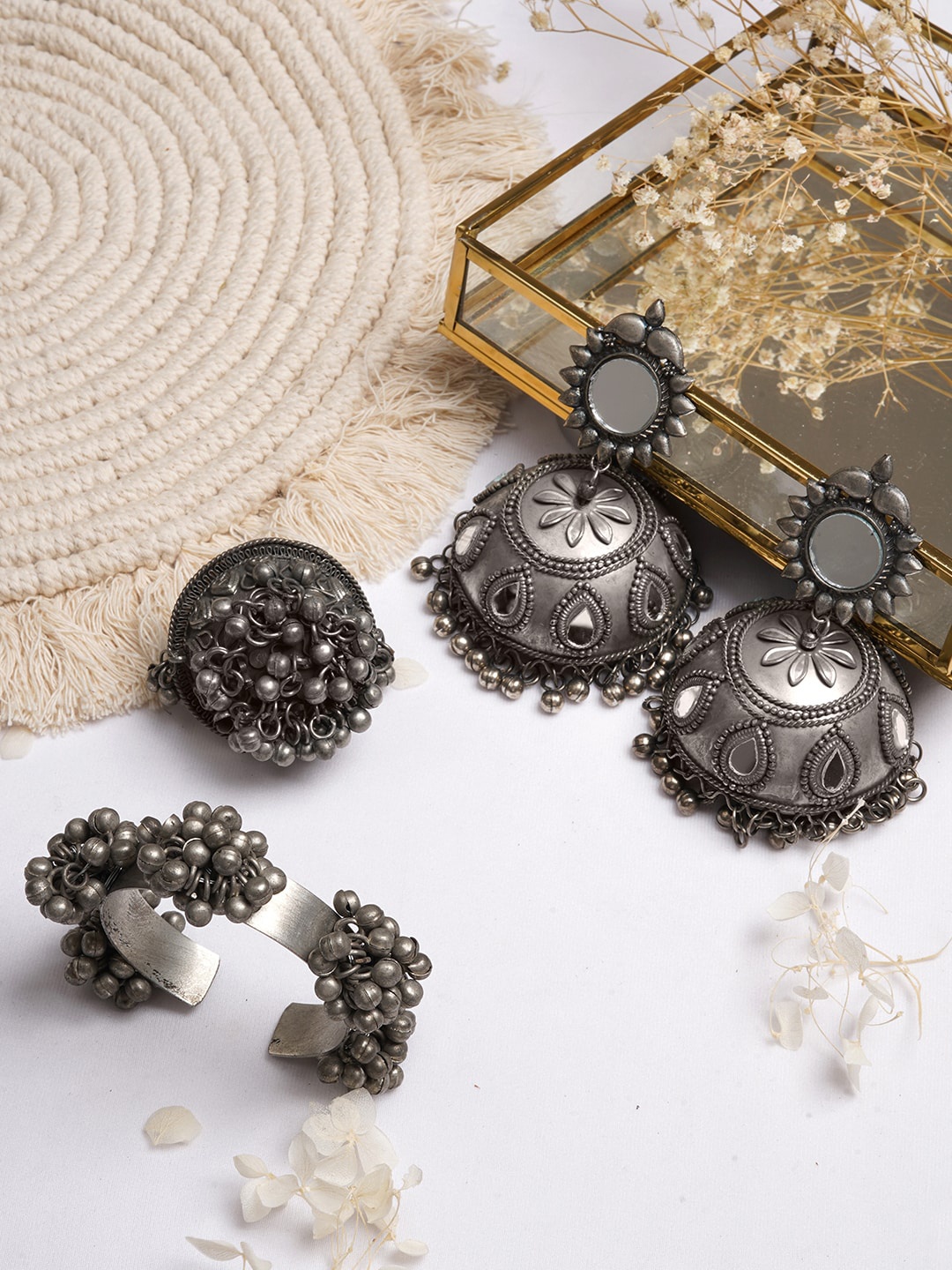 

TEEJH Oxidised Silver-Toned Jewellery Set