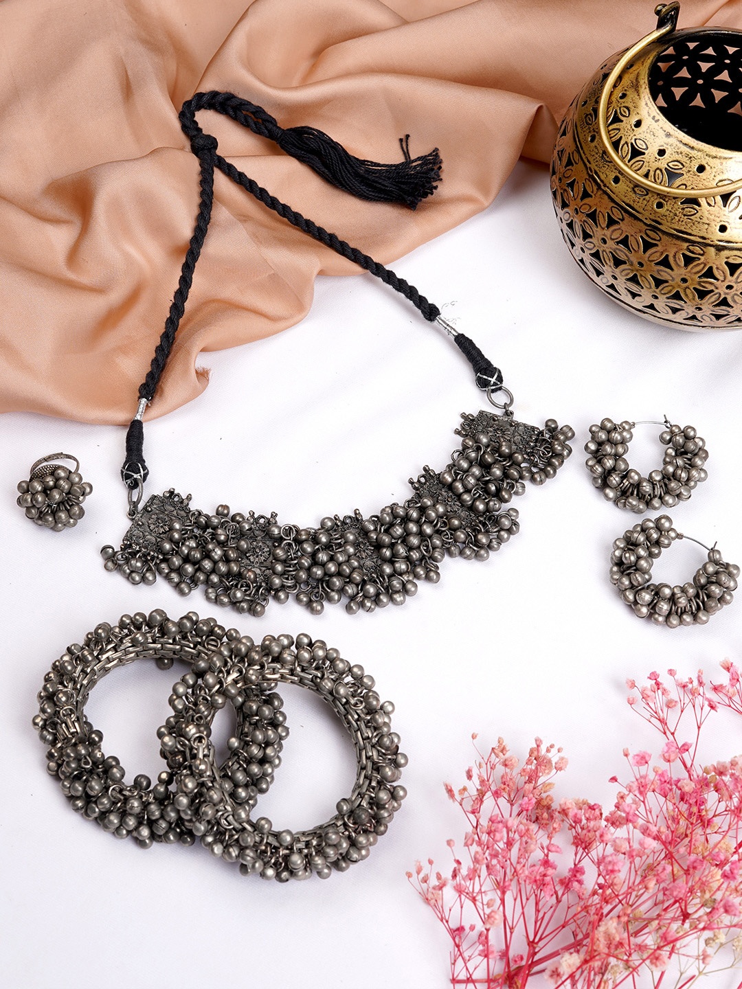 

TEEJH Oxidised Silver-Toned Jewellery Set