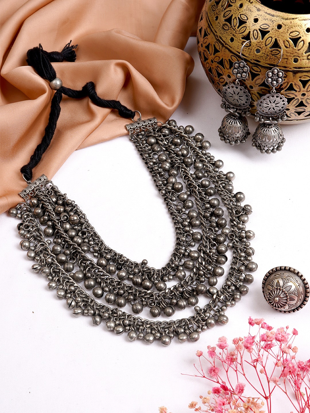 

TEEJH Silver-Plated Oxidised Jewellery Set