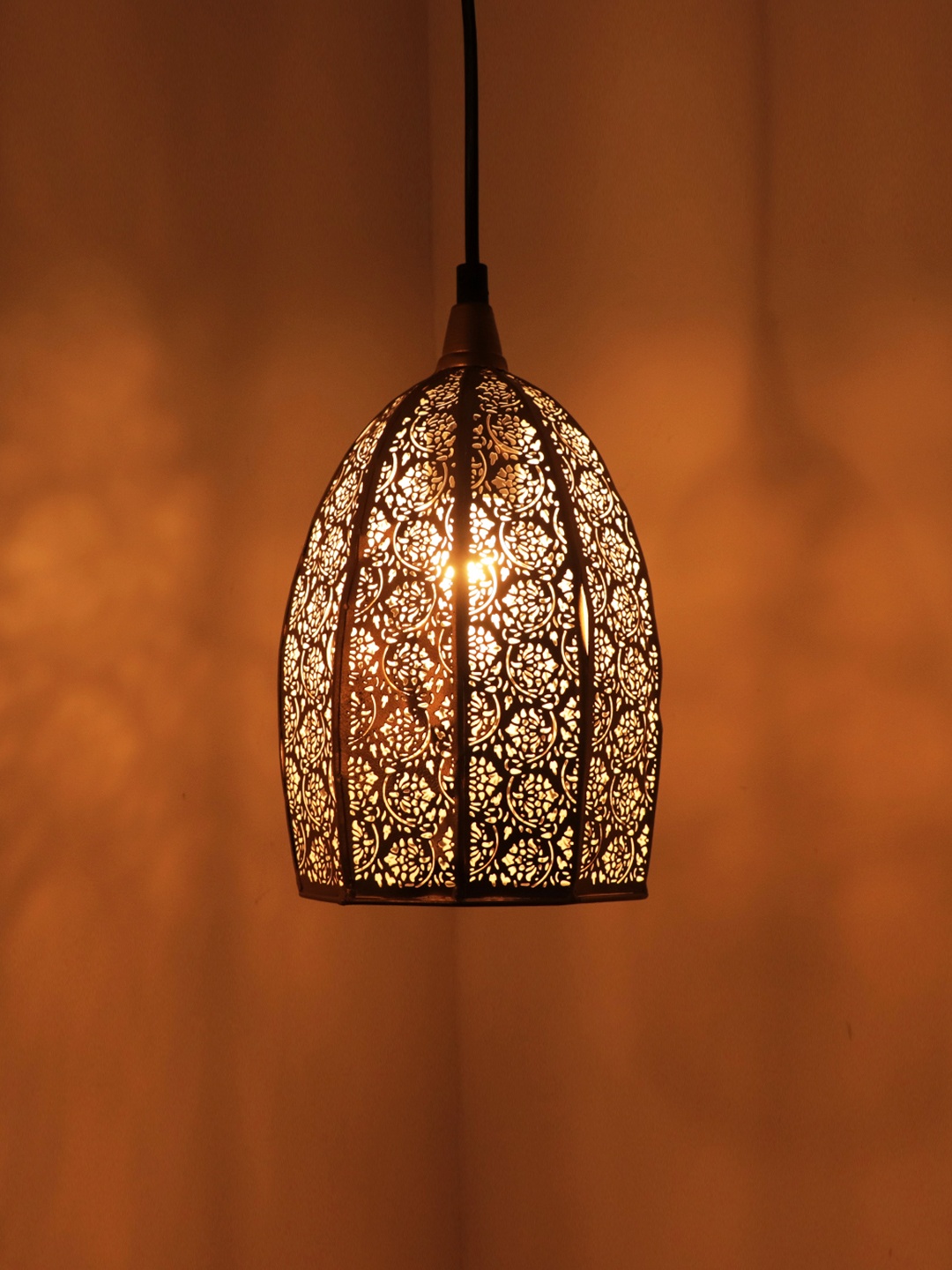 

ExclusiveLane Matte Gold-Toned Contemporary Hand-Etched Iron Hanging Pendant Ceiling Lamp