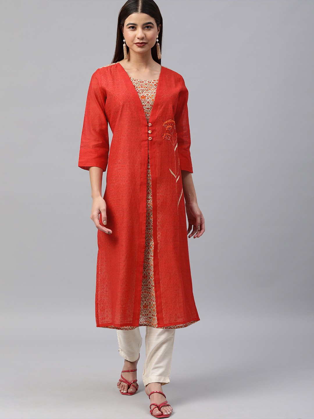 

araaliya Women Red Thread Work Kurta