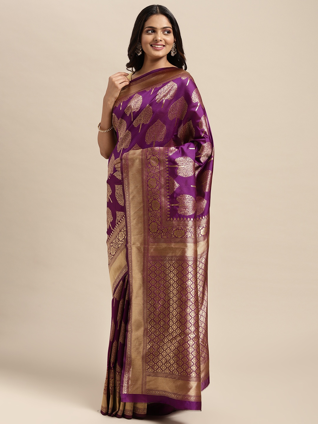 

Sugathari Purple Woven Design Silk Blend Banarasi Saree