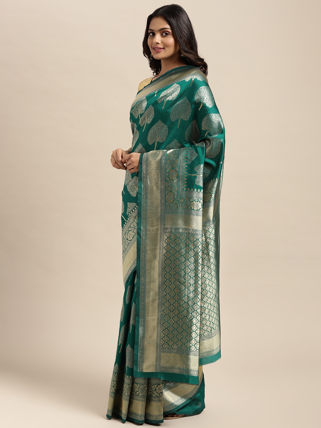 

Sugathari Teal Woven Design Silk Blend Banarasi Saree