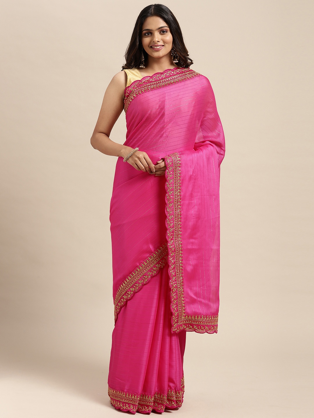

Sugathari Pink Embellished Embroidered Saree