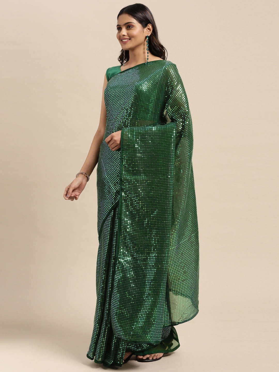 

Sugathari Green Embellished Sequinned Saree