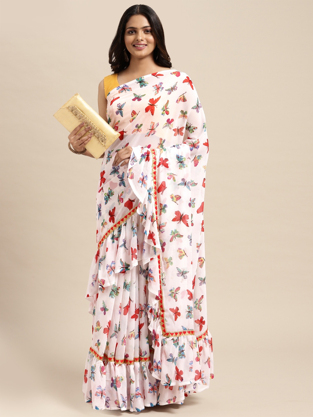 

Sugathari Red & White Embellished Saree
