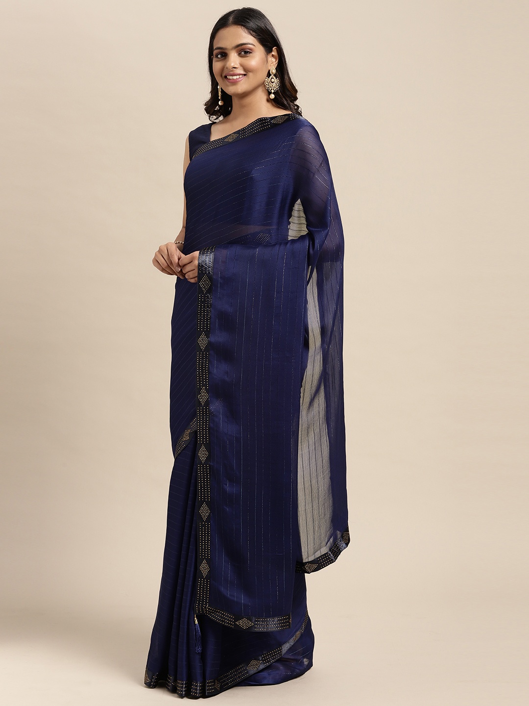 

Sugathari Navy Blue Embellished Beads and Stones Saree