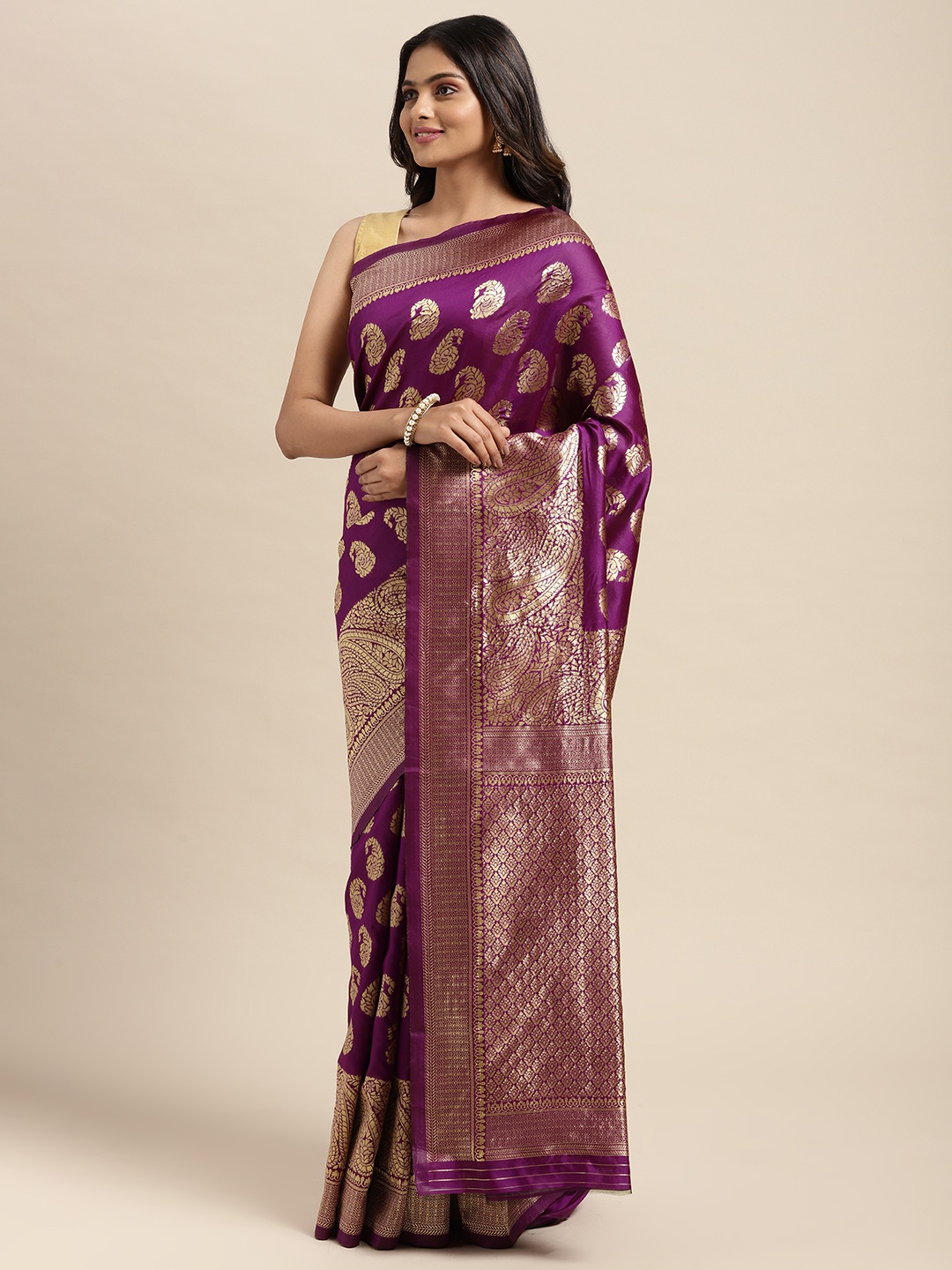 

Sugathari Purple Woven Design Silk Blend Banarasi Saree