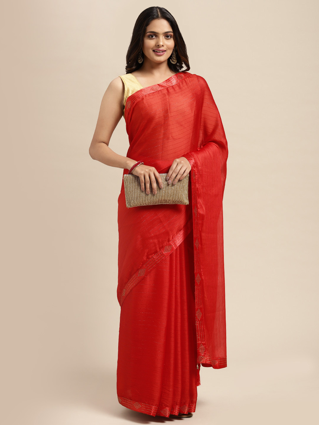 

Sugathari Red Embellished Beads and Stones Saree