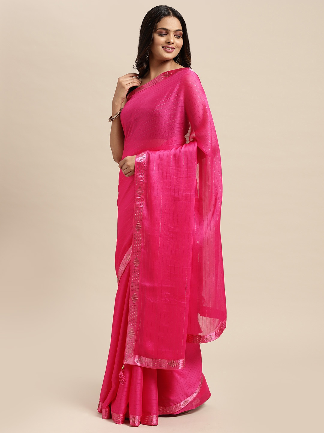 

Sugathari Pink Embellished Beads and Stones Saree